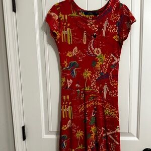 POLO Ralph Lauren red Hawaiian theme flare short-sleeve knit dress - Size XS